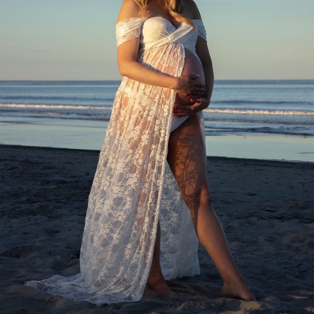 Elegant White Lace Maternity Dress